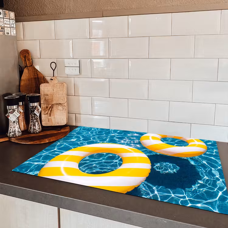 Zwembad - Zwembanden - Zomer - Geel - Blauw Inductie beschermer vinyl 3mm klein -sfeer3