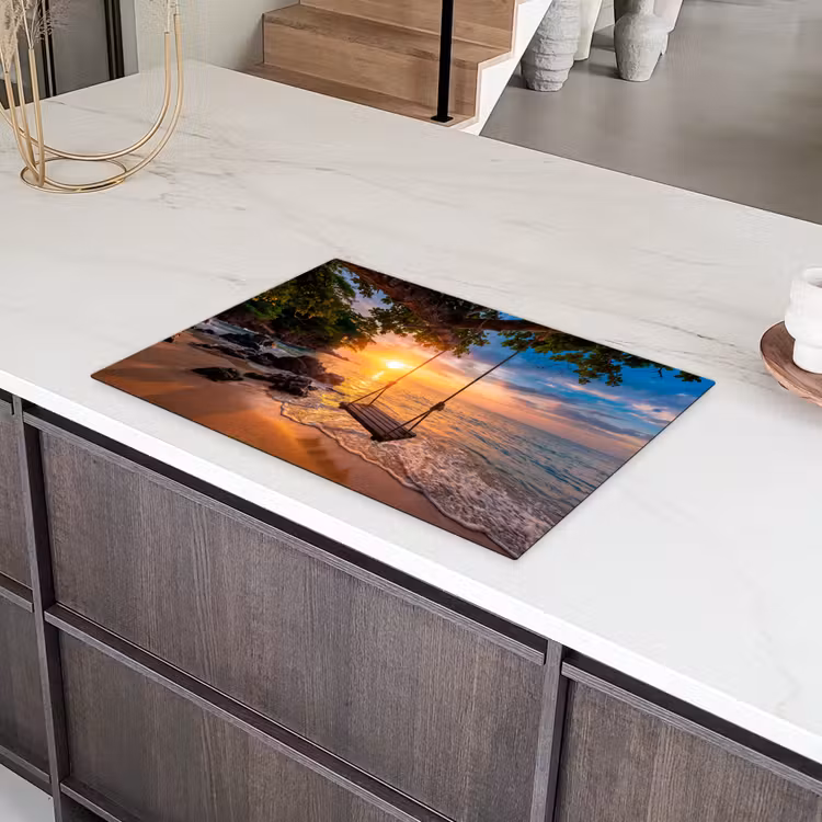 Schommel - Strand - Zonsondergang - Natuur - Oranje Inductie beschermer vinyl 3mm klein -sfeer8