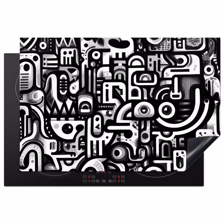 Symbolen - Abstract - Grafisch - Zwart Inductie beschermer vinyl 3mm klein -3d