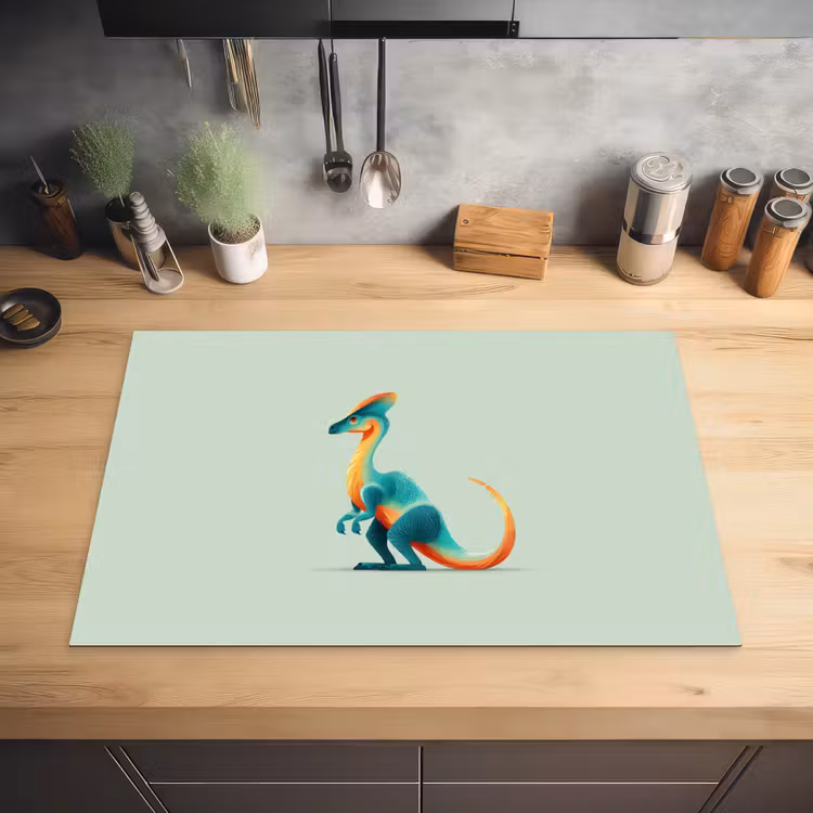 Staart - Dino - Minimalistisch - Blauw Inductie beschermer vinyl 3mm klein -sfeer5