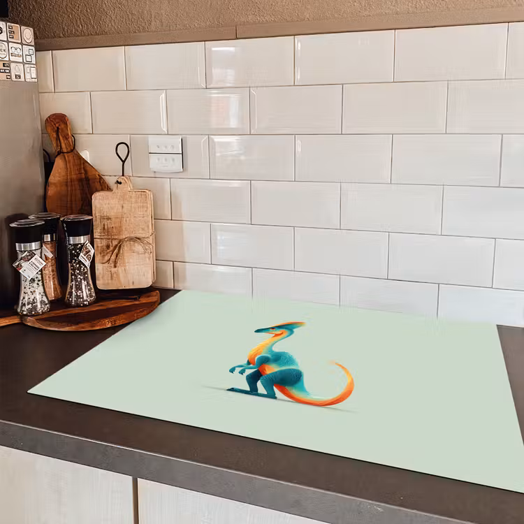 Staart - Dino - Minimalistisch - Blauw Inductie beschermer vinyl 3mm klein -sfeer3