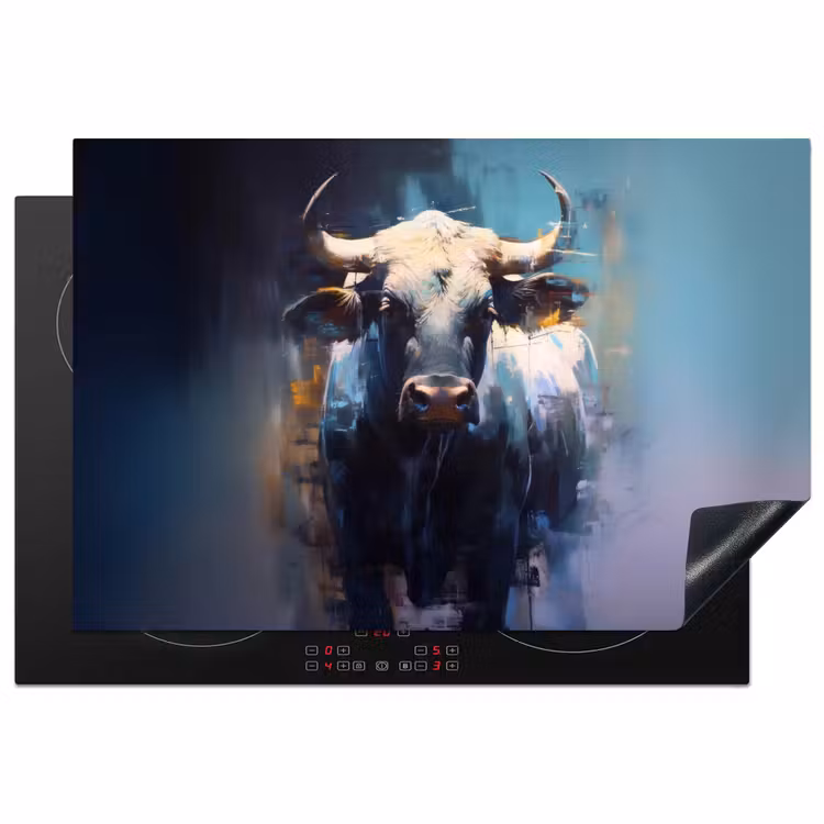 Stier - Zwart - Abstract - Horens Inductie beschermer vinyl 3mm klein -3d