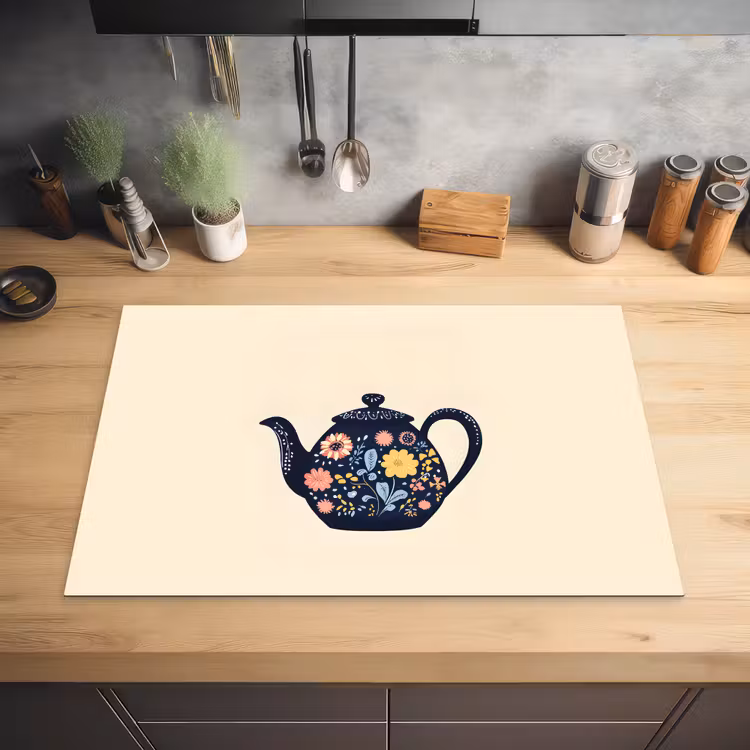 Theepot - Kleurrijk - Bloemen Inductie beschermer vinyl 3mm klein -sfeer5