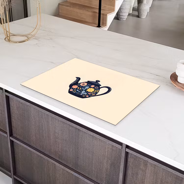 Theepot - Kleurrijk - Bloemen Inductie beschermer vinyl 3mm klein -sfeer8