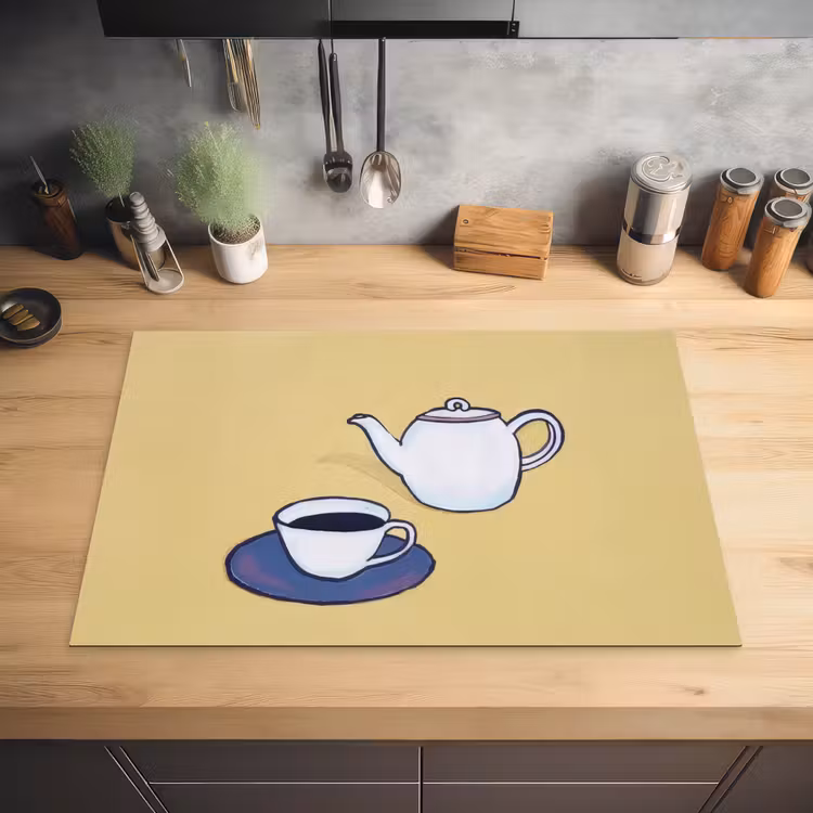Theepot - Kopje - Beige - Illustratie Inductie beschermer vinyl 3mm klein -sfeer5