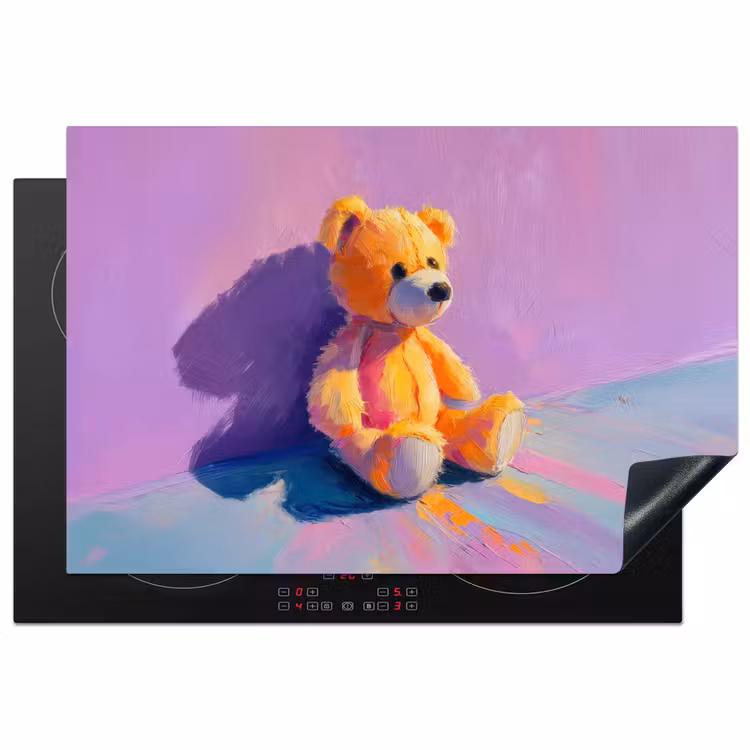 Teddybeer - Schaduw - Penseelstreken - Paars Inductie beschermer vinyl 3mm klein -3d
