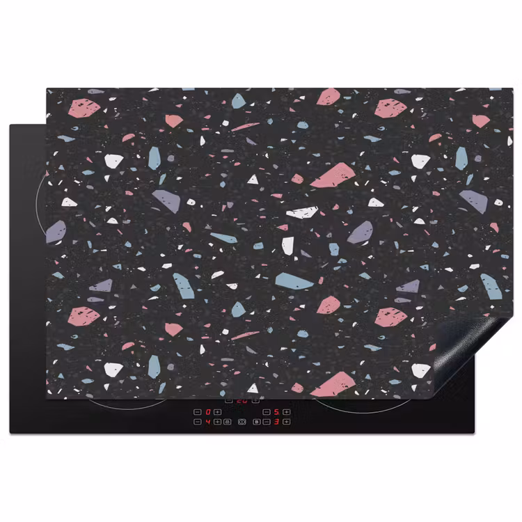 Terrazzo - Patroon - Zwart - Zacht Inductie beschermer vinyl 3mm klein 276 -3d