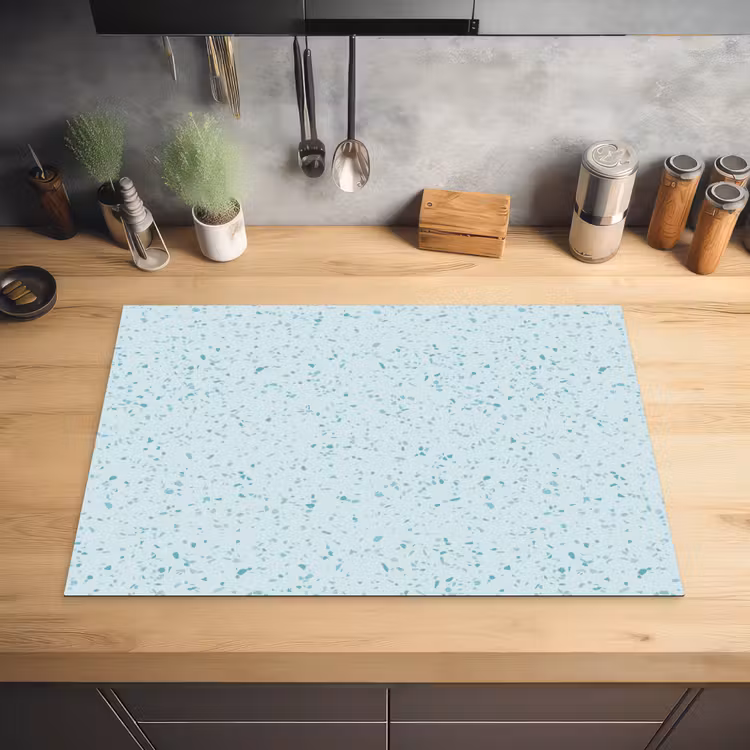 Terrazzo - Patroon - Kleurrijk - Baby Blauw Inductie beschermer vinyl 3mm klein 276 -sfeer5