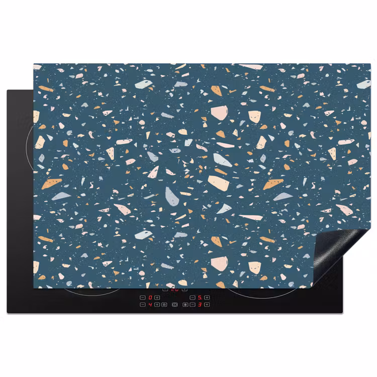 Terrazzo -  Patroon - Kleurrijk - Diep blauw Inductie beschermer vinyl 3mm klein 276 -3d