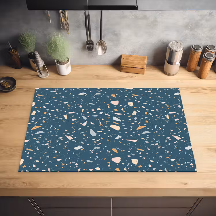 Terrazzo -  Patroon - Kleurrijk - Diep blauw Inductie beschermer vinyl 3mm klein 276 -sfeer5