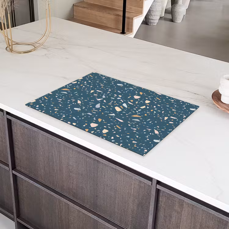 Terrazzo -  Patroon - Kleurrijk - Diep blauw Inductie beschermer vinyl 3mm klein 276 -sfeer8