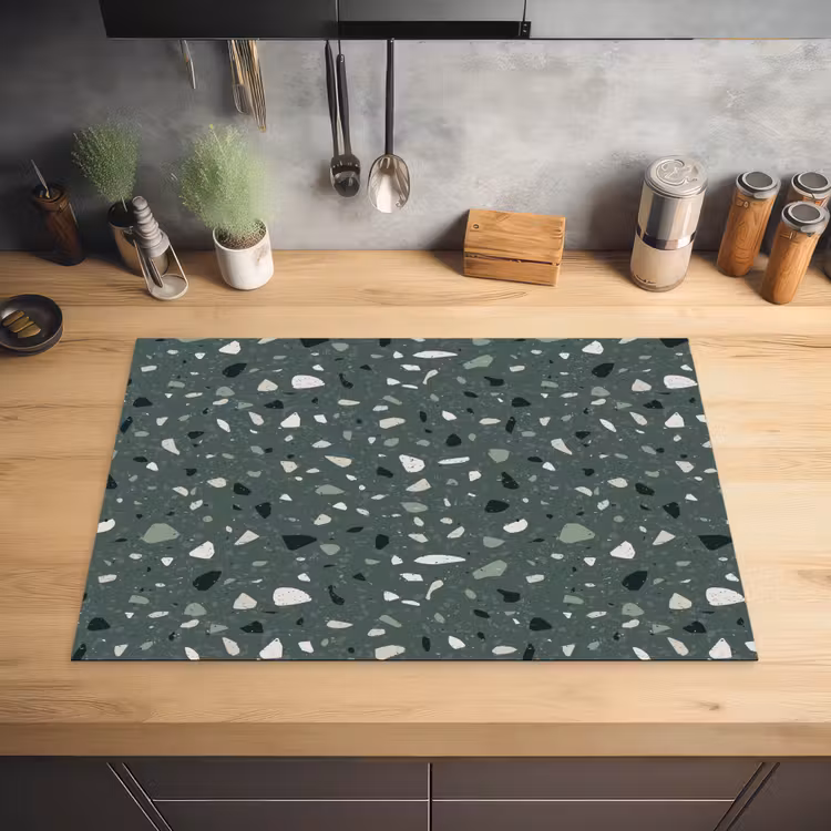 Terrazzo - Patroon - Kleurrijk - Groen Inductie beschermer vinyl 3mm klein 276 -sfeer5