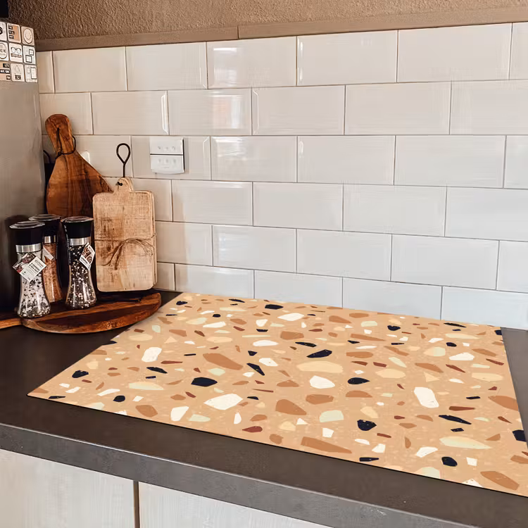 Terrazzo - Patroon - Kleurrijk - Oranje Inductie beschermer vinyl 3mm klein 276 -sfeer3