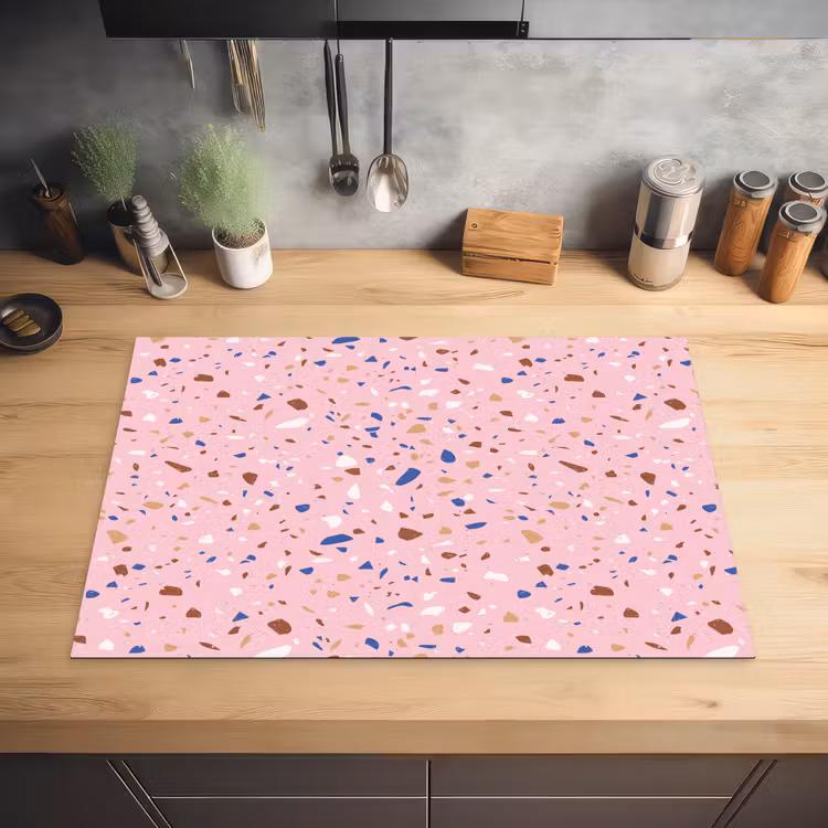 Terrazzo - Patroon - Kleurrijk - Roze Inductie beschermer vinyl 3mm klein 276 -sfeer5