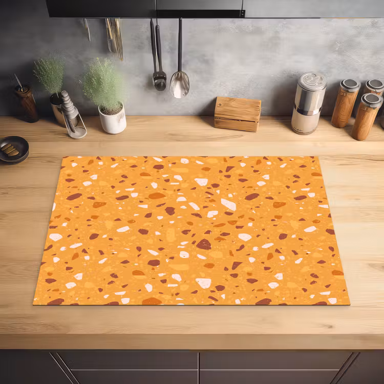 Terrazzo - Patroon - Okergeel Inductie beschermer vinyl 3mm klein 276 -sfeer5