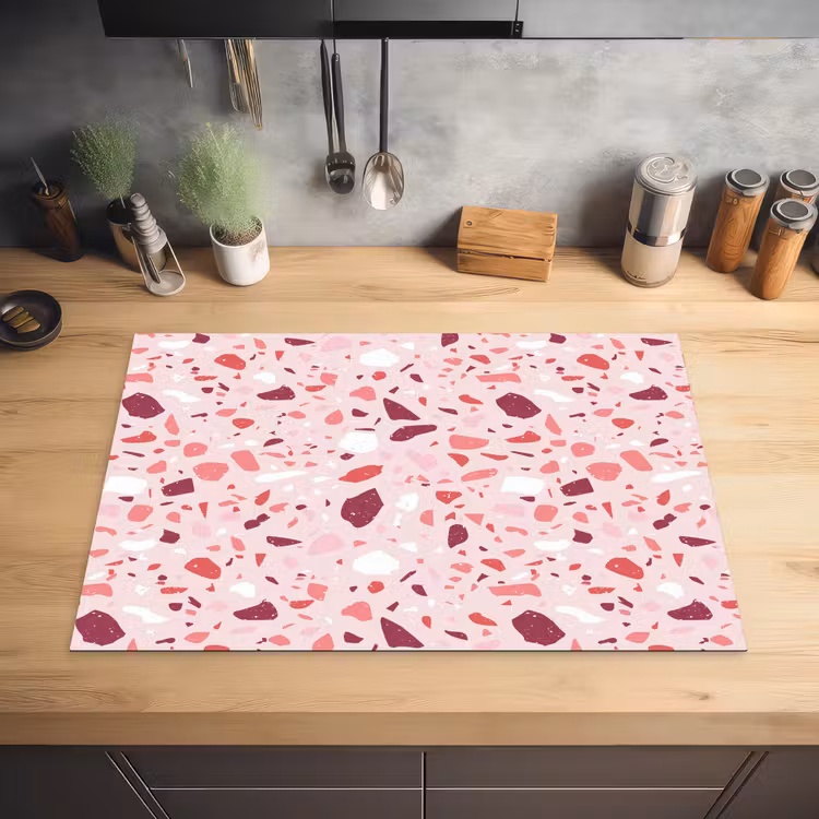 Terrazzo - Patroon - Roze Inductie beschermer vinyl 3mm klein 276 -sfeer5
