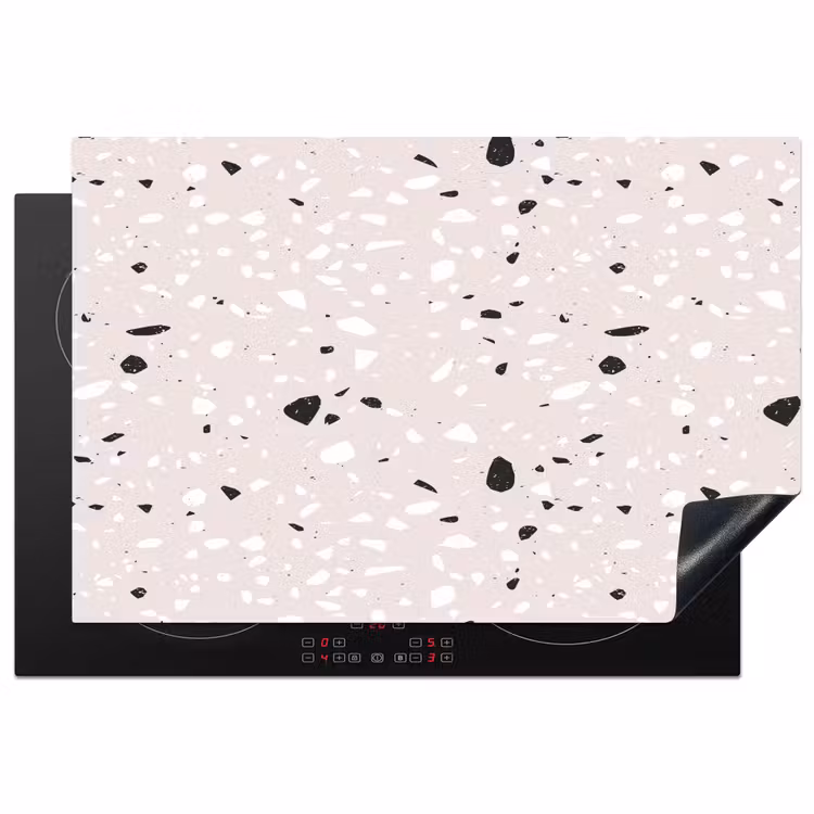 Terrazzo - Patroon - Zacht - Zwart - Wit Inductie beschermer vinyl 3mm klein 276 -3d