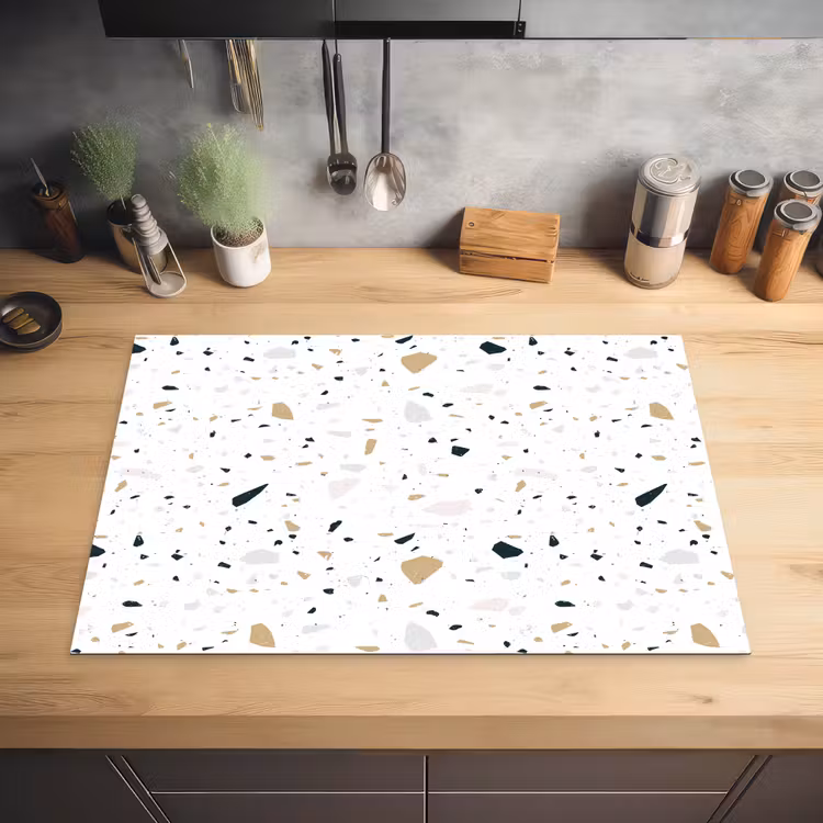 Terrazzo - Patroon - Wit - Neutraal Inductie beschermer vinyl 3mm klein 276 -sfeer5