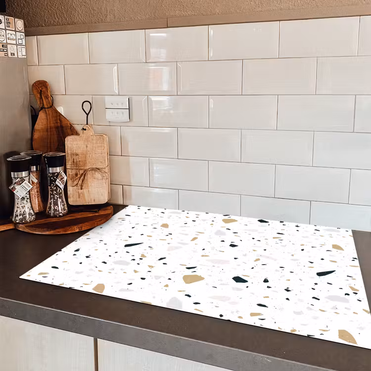 Terrazzo - Patroon - Wit - Neutraal Inductie beschermer vinyl 3mm klein 276 -sfeer3