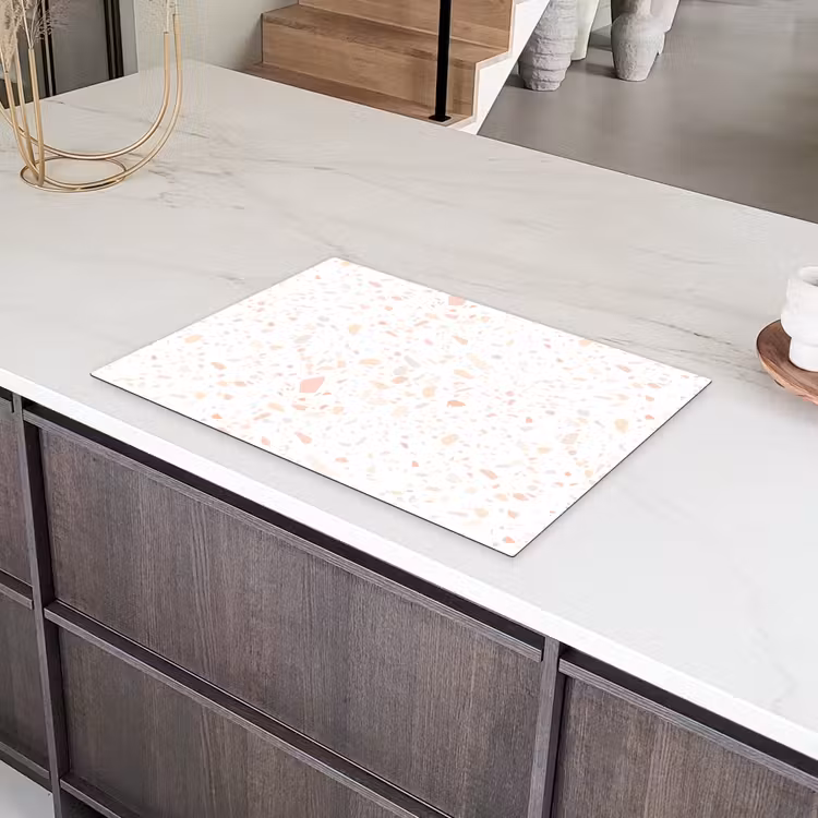 Terrazzo - Patroon - Wit - Perzik Inductie beschermer vinyl 3mm klein 276 -sfeer8