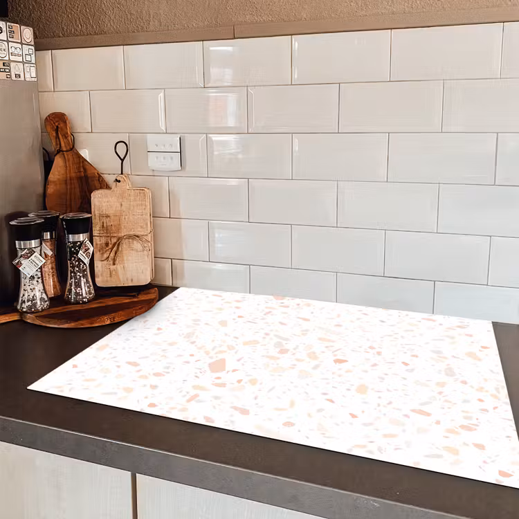 Terrazzo - Patroon - Wit - Perzik Inductie beschermer vinyl 3mm klein 276 -sfeer3