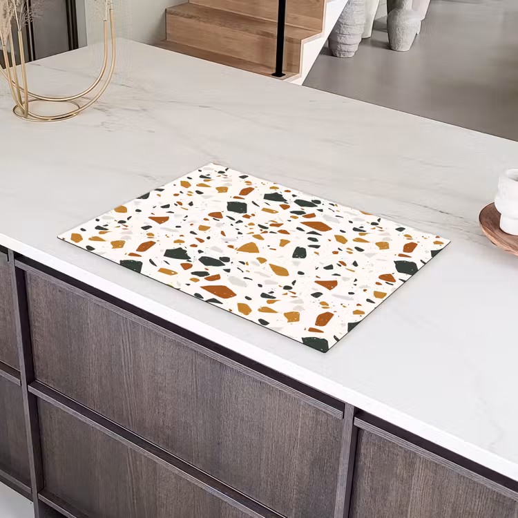 Terrazzo - Patroon - Wit - Terra Inductie beschermer vinyl 3mm klein 276 -sfeer8