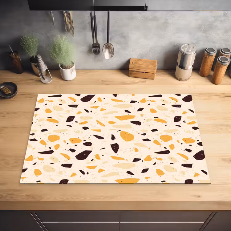 Terrazzo -  Patroon - Geel - Inductie beschermer vinyl 3mm klein 276 -sfeer5