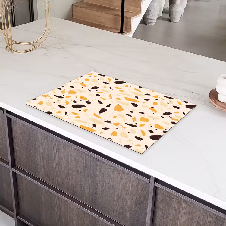 Terrazzo -  Patroon - Geel - Inductie beschermer vinyl 3mm klein 276 -sfeer8