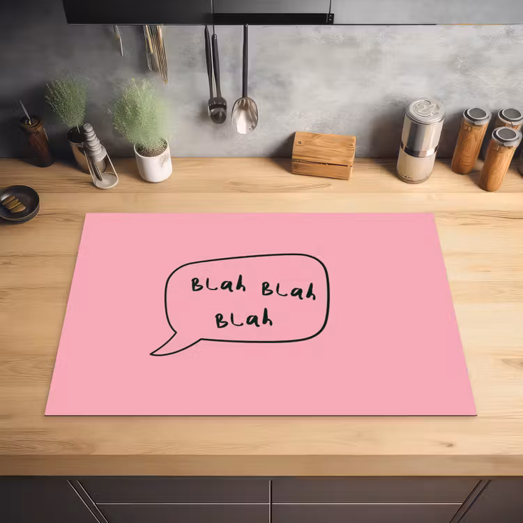 Tekstwolkje - BLAH BLAH BLAH - Roze Inductie beschermer vinyl 3mm klein -sfeer5