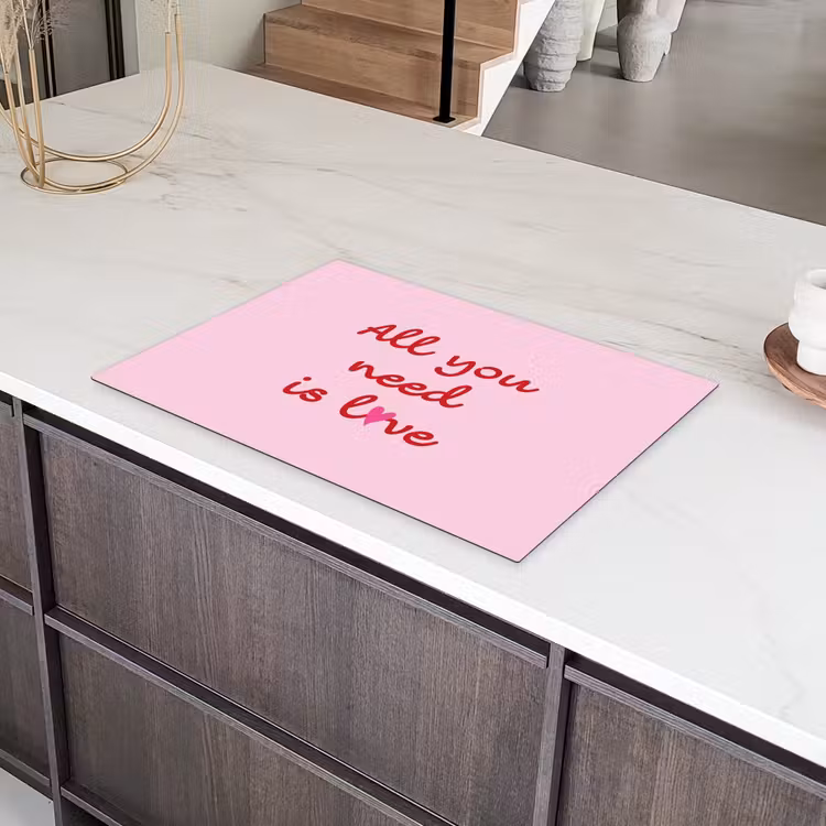 Tekst - Roze - Love - Hart Inductie beschermer vinyl 3mm klein -sfeer8
