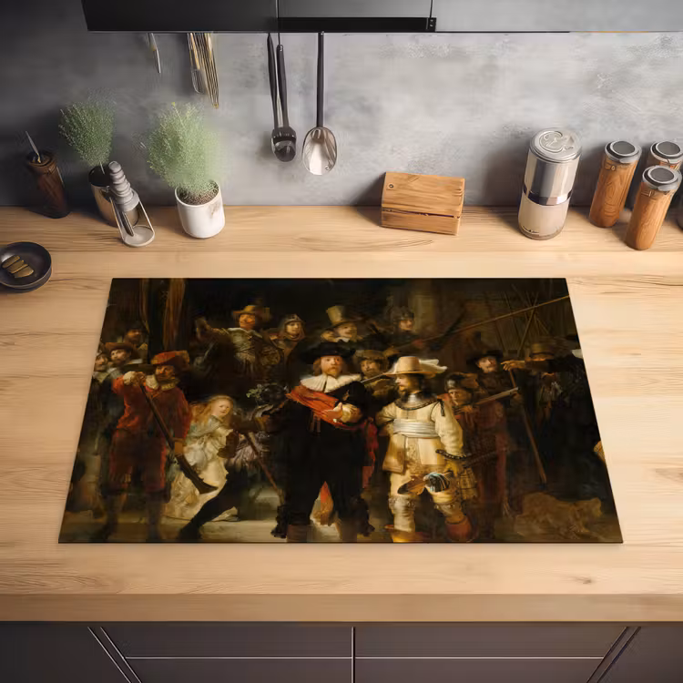 De Nachtwacht - Schilderij van Rembrandt van Rijn Inductie beschermer vinyl 3mm klein -sfeer5