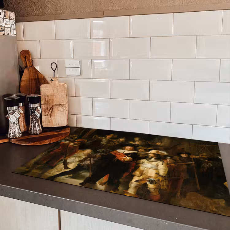 De Nachtwacht - Schilderij van Rembrandt van Rijn Inductie beschermer vinyl 3mm klein -sfeer3