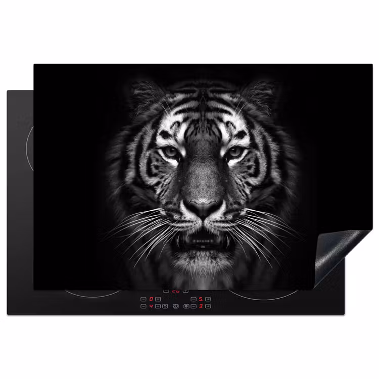 Tijger - Dieren - Zwart - Wit - Portret - Wild Inductie beschermer vinyl 3mm klein -3d
