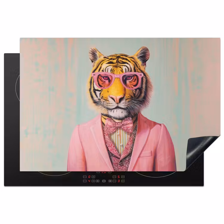 Tijger - Strik - Jasje - Roze Inductie beschermer vinyl 3mm klein -3d