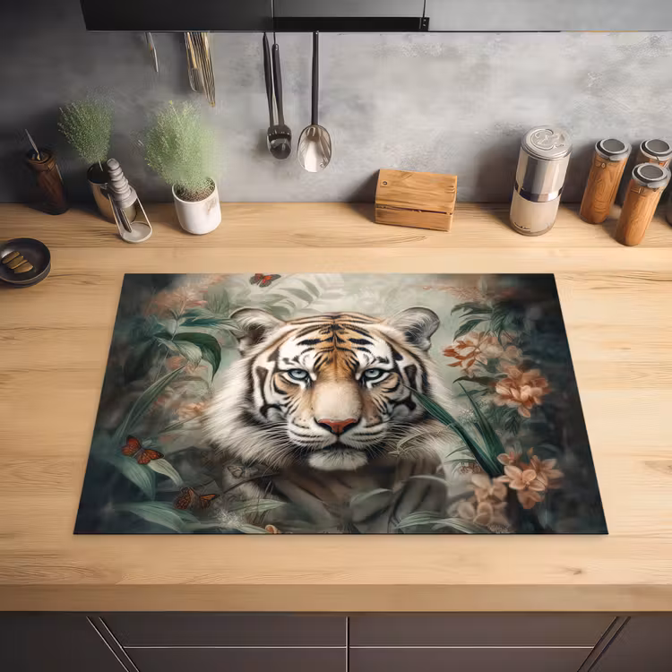 Tijger - Vlinders - Dieren - Jungle - Bloemen Inductie beschermer vinyl 3mm middel -sfeer5