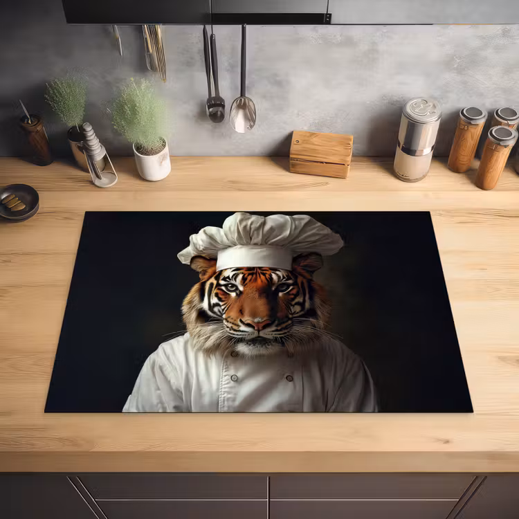 Tijger - Kokskleding - Bruin Inductie beschermer vinyl 3mm klein -sfeer5