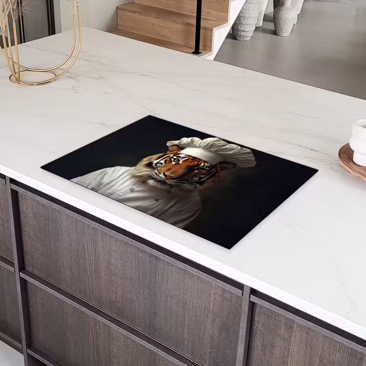 Tijger - Kokskleding - Bruin Inductie beschermer vinyl 3mm klein -sfeer8