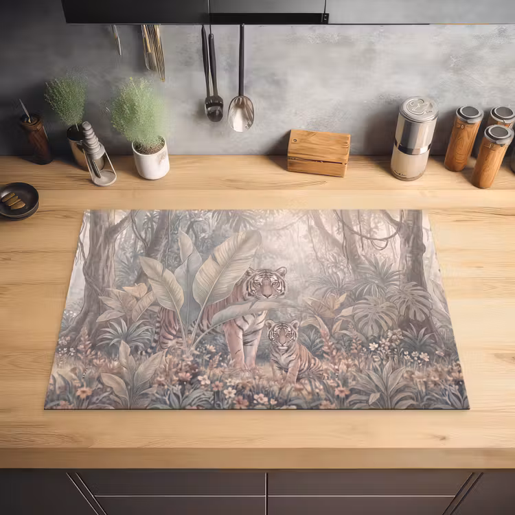 Tijger - Welp - Jungle - Illustratie - Dieren Inductie beschermer vinyl 3mm klein -sfeer5