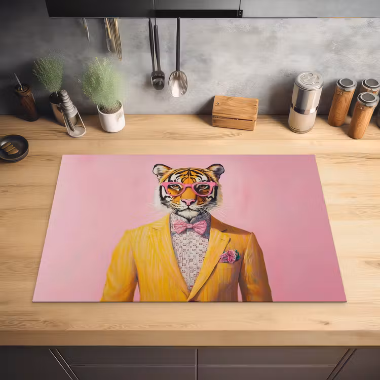 Tijger - Bril - Geel - Jasje Inductie beschermer vinyl 3mm klein -sfeer5