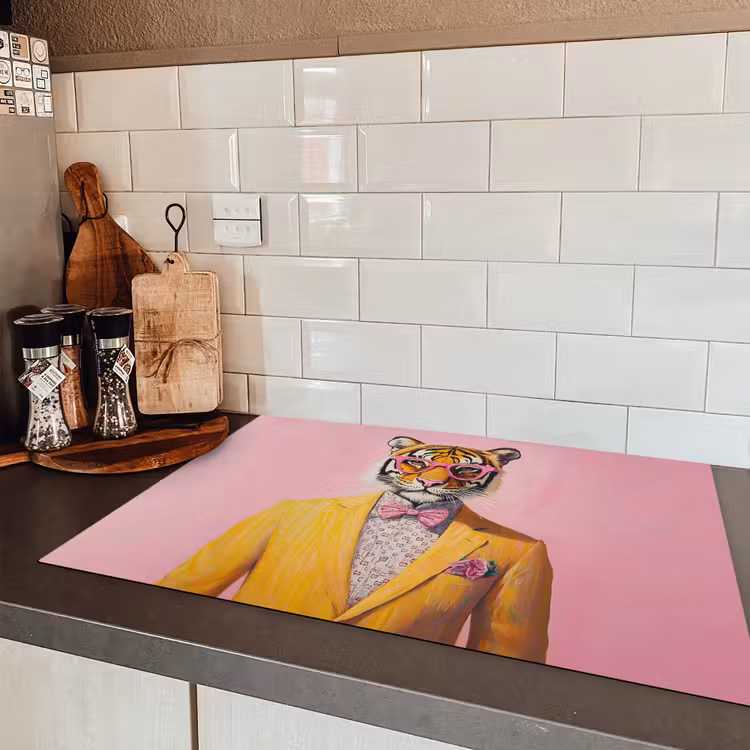 Tijger - Bril - Geel - Jasje Inductie beschermer vinyl 3mm klein -sfeer3