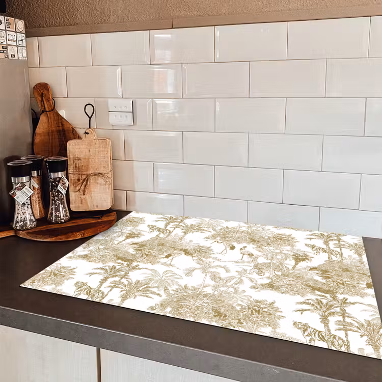 Tijger - Jungle - Vogel - Beige Inductie beschermer vinyl 3mm klein 276 -sfeer3