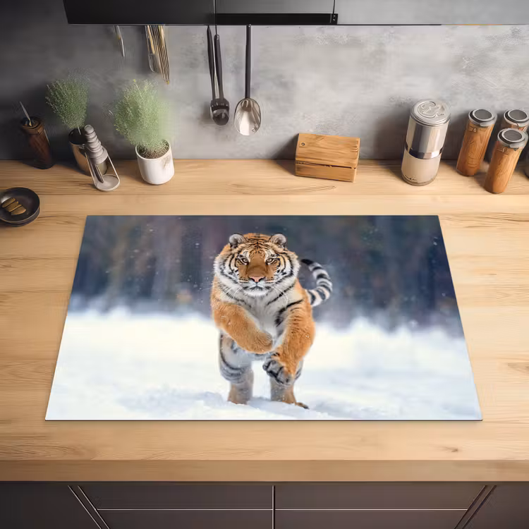 Tijger - Landschap - Sneeuw - Winter - Dieren Inductie beschermer vinyl 3mm klein -sfeer5