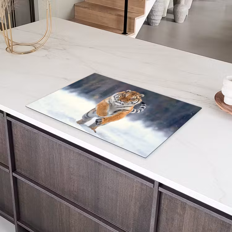 Tijger - Landschap - Sneeuw - Winter - Dieren Inductie beschermer vinyl 3mm klein -sfeer8