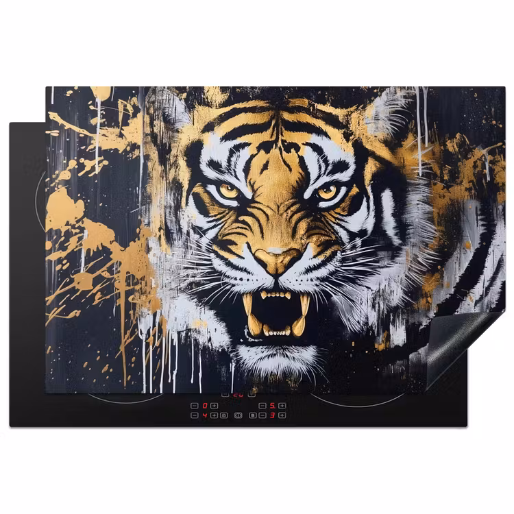 Tijger - Verfspatten - Goud Inductie beschermer vinyl 3mm klein -3d