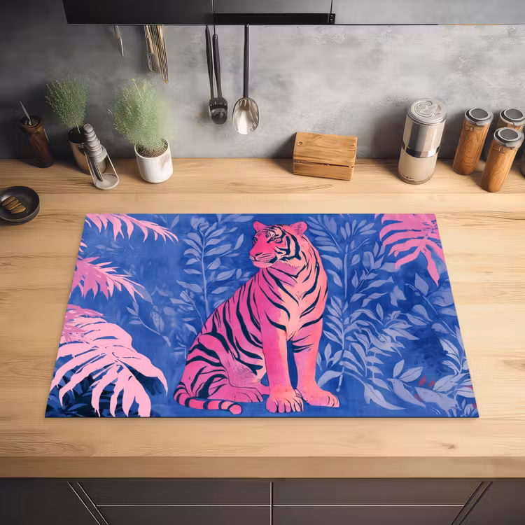 Tijger - Roze - Bladeren - Jungle Inductie beschermer vinyl 3mm klein -sfeer5