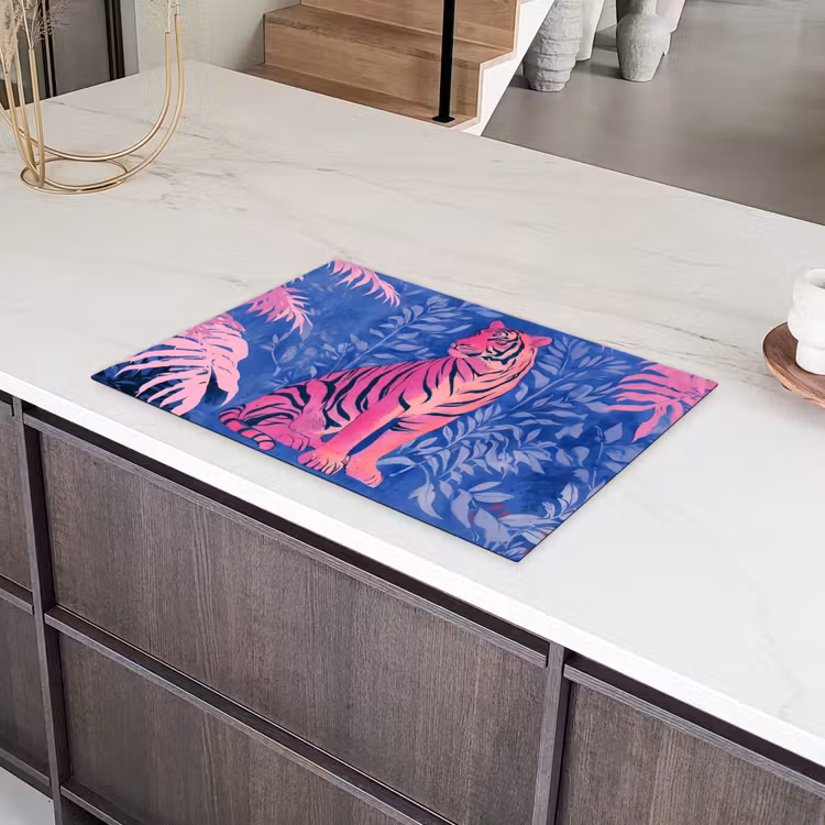Tijger - Roze - Bladeren - Jungle Inductie beschermer vinyl 3mm klein -sfeer8