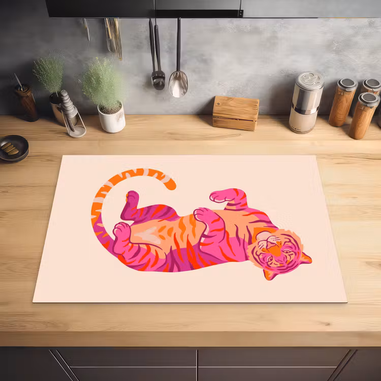 Tijger - Roze - Oranje Inductie beschermer vinyl 3mm klein -sfeer5