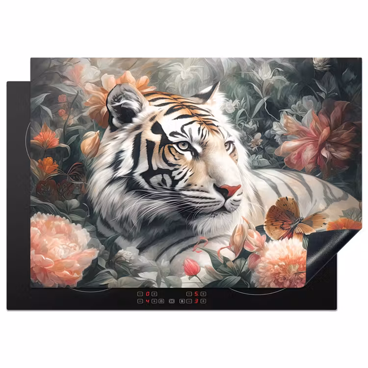 Tijger - Wilde dieren - Bloemen - Jungle Inductie beschermer vinyl 3mm middel -3d