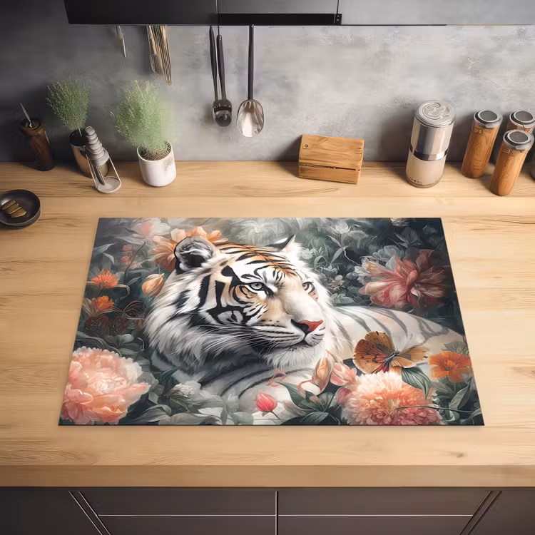Tijger - Wilde dieren - Bloemen - Jungle Inductie beschermer vinyl 3mm middel -sfeer5