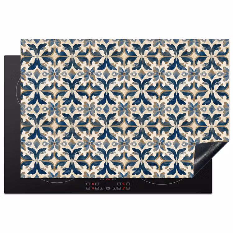 Tegel - Patroon - Blauw - Beige Inductie beschermer vinyl 3mm klein 276 -3d